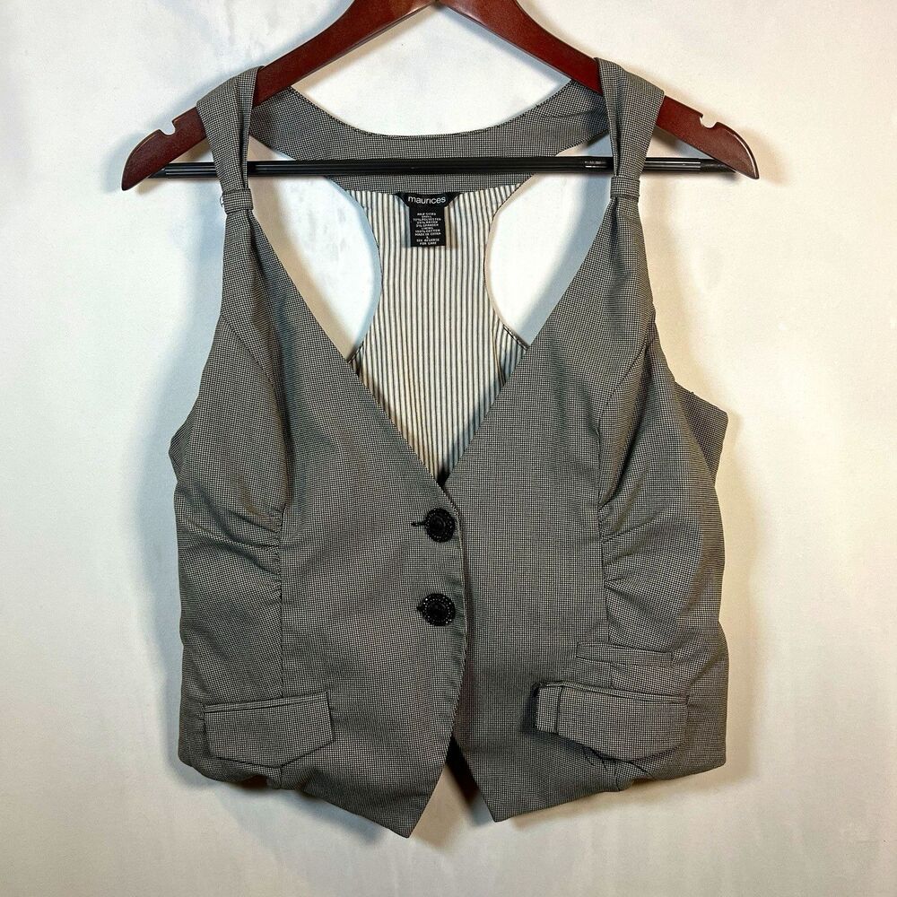 maurices Suit Vest Gray Houndstooth Lined Notch Lapel 2-Button Size Medium